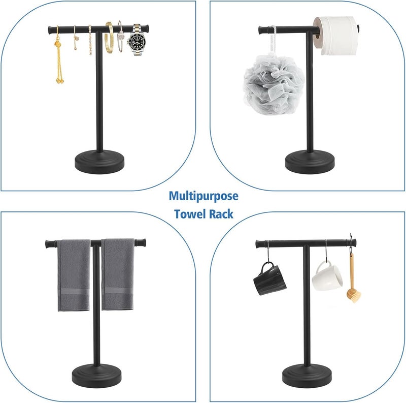 RUMOSE 13 Inch Matte Black Towel Stand Hand Towel Holder Bathroom Kitchen Vanity Countertop T-Shape Towel Rack Free Standing Stainless Steel Towel Bar Towel Ring - Image 3